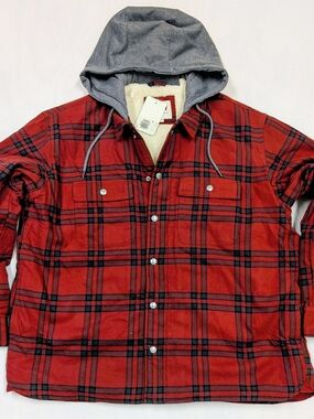 Levi's Francisco Sherpa Flannel Jacket Red Plaid Hooded NWT XL
